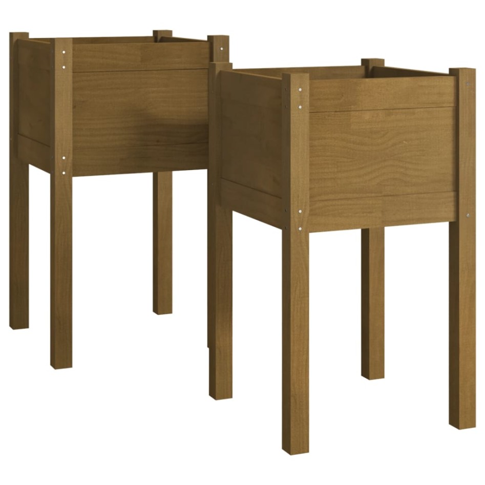 Jardineras 2 uds madera maciza de pino marrón miel  40x40x70