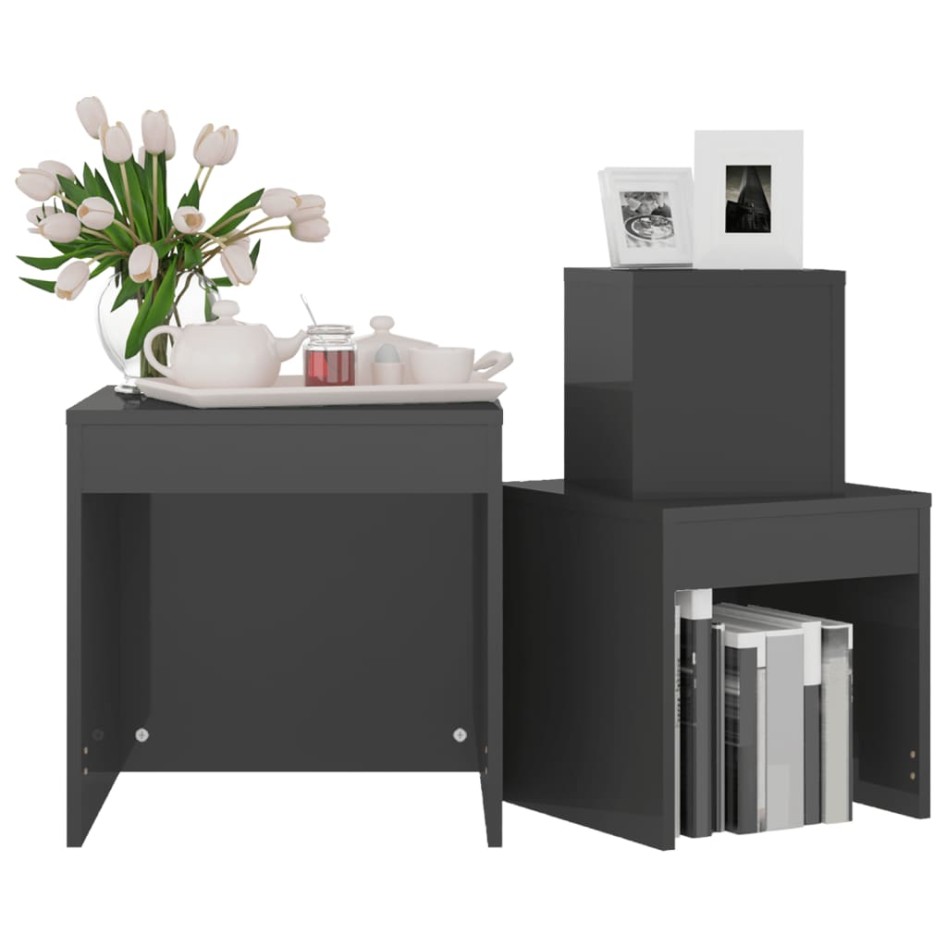 Mesas apilables 3 piezas madera contrachapada gris