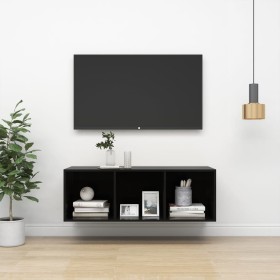 Mueble TV pared madera contrachapada negro brillo