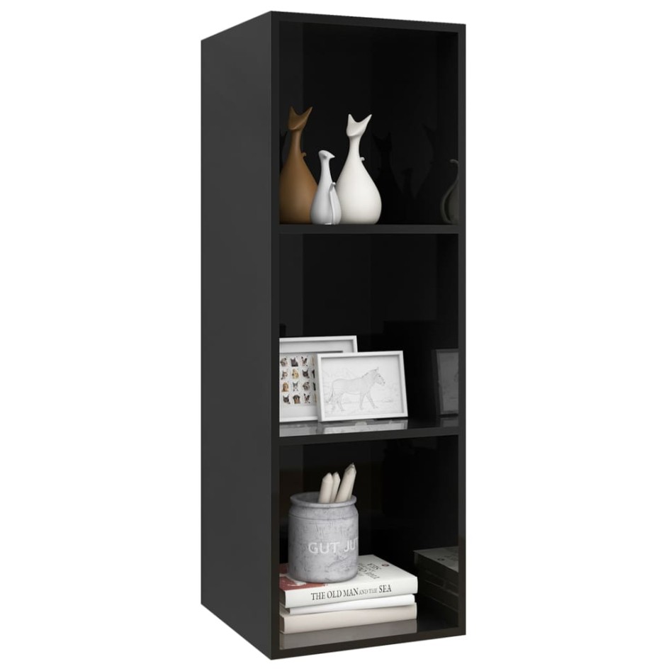Mueble TV pared madera contrachapada negro brillo