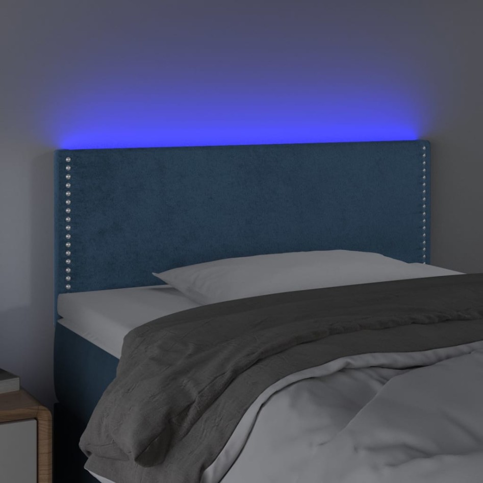 Cabecero con LED de terciopelo azul oscuro 90x5x78/88