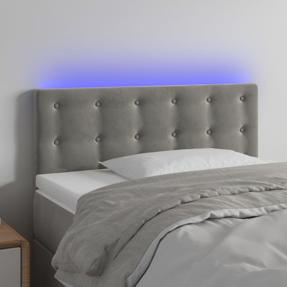 Cabecero con LED de terciopelo gris claro 90x5x78/88
