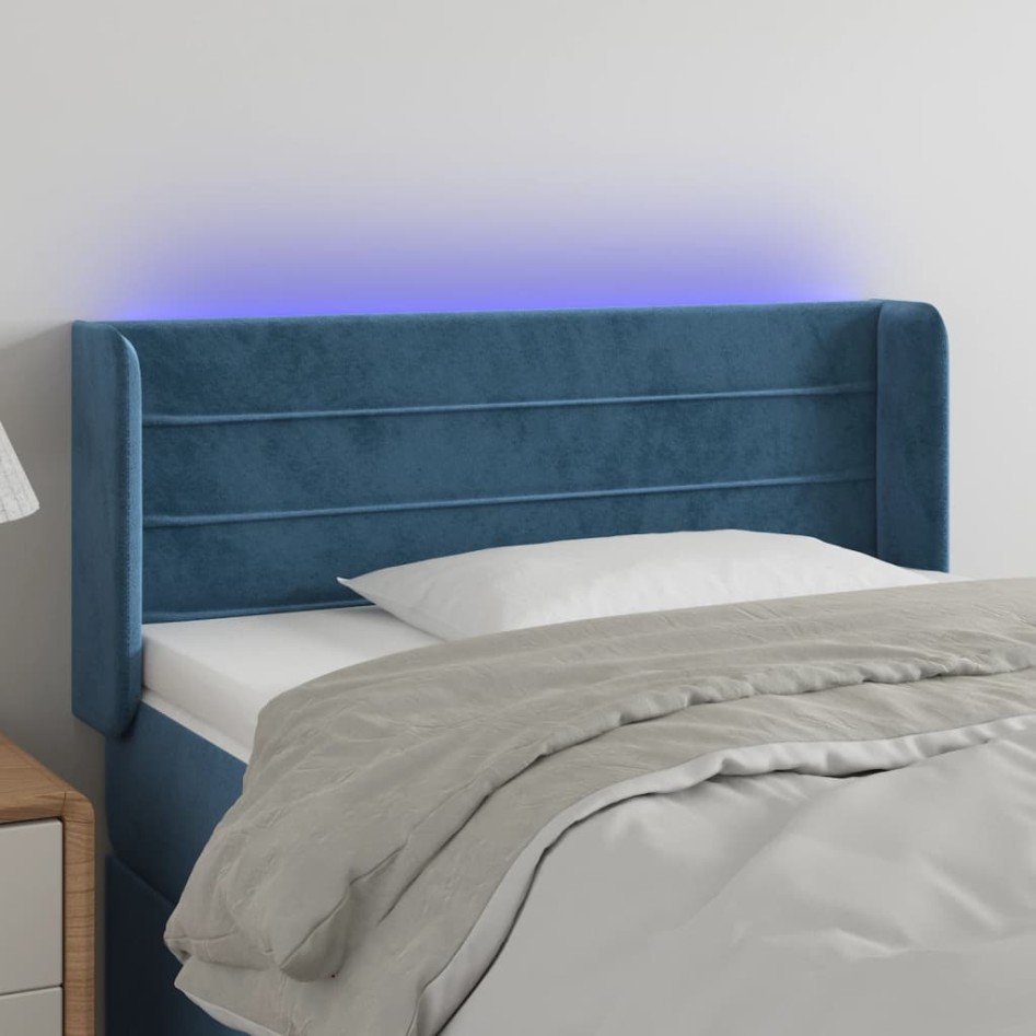 Cabecero con LED de terciopelo azul oscuro 83x16x78/88