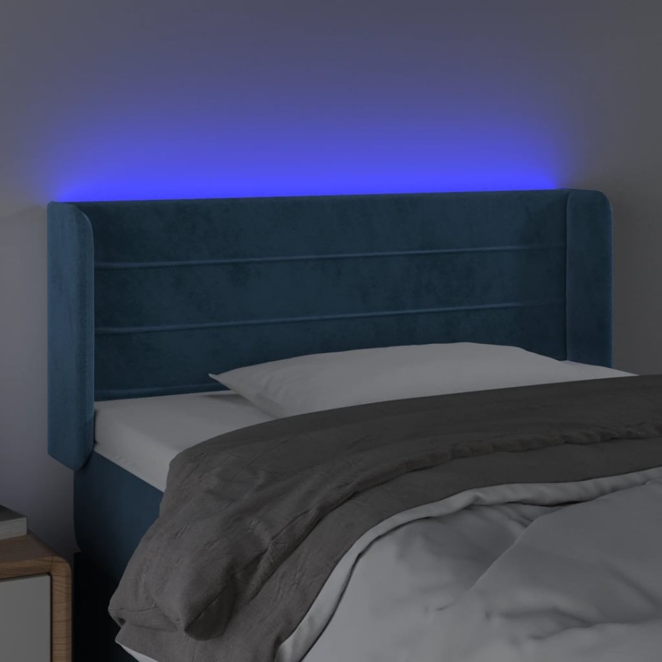 Cabecero con LED de terciopelo azul oscuro 83x16x78/88