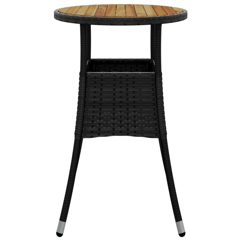 Mesa de jardín madera acacia y ratán sintético negro Ø60x75