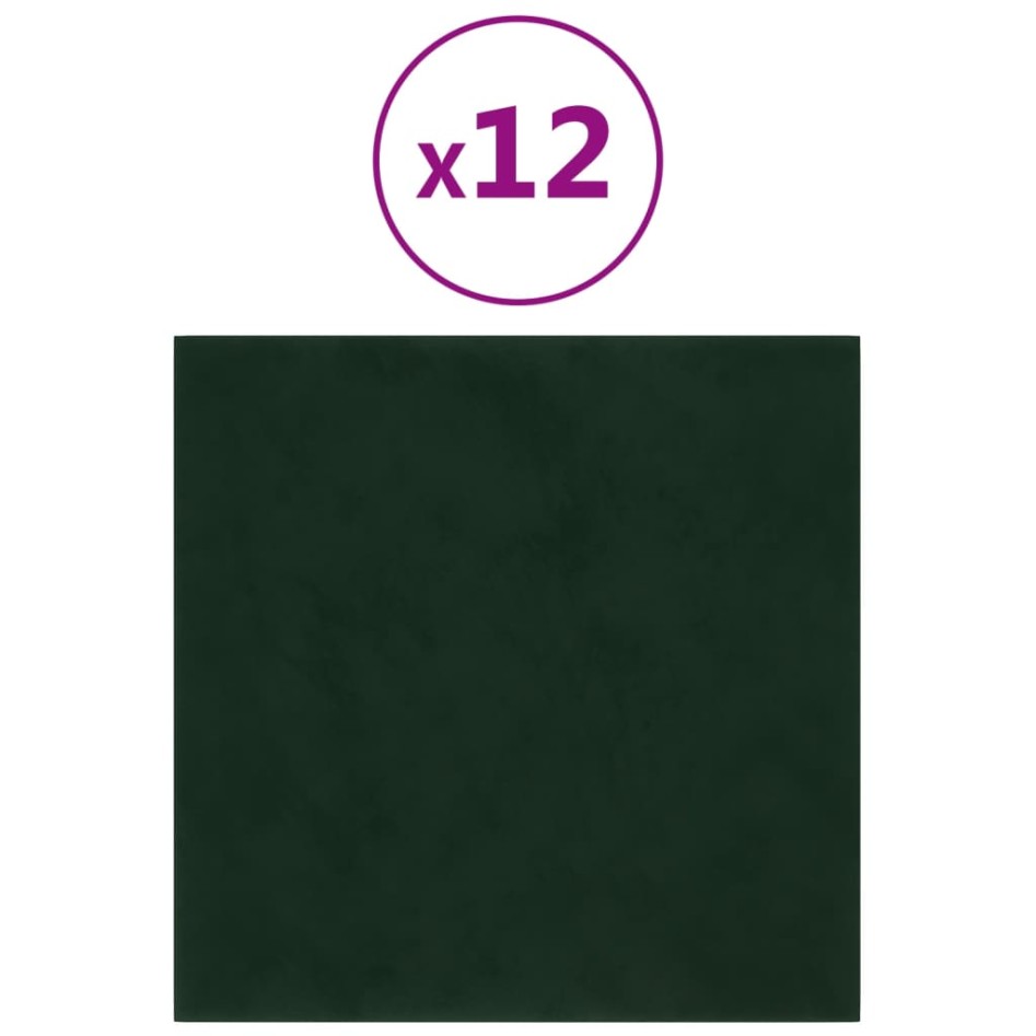 Paneles de pared 12 uds terciopelo verde oscuro 30x30 cm
