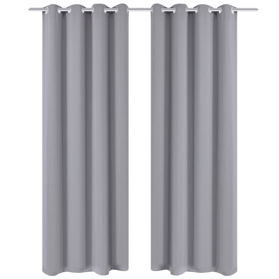 2 cortinas grises oscuras con anillas metálicas, blackout 135 x 245