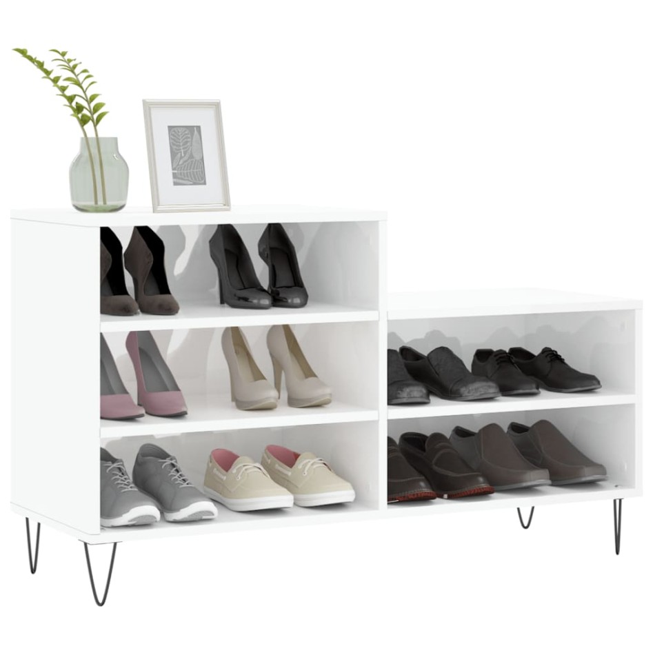 Mueble zapatero madera contrachapada blanco brillo 102x36x60