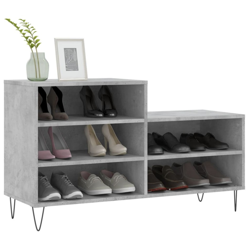 Mueble zapatero madera contrachapada gris hormigón 102x36x60