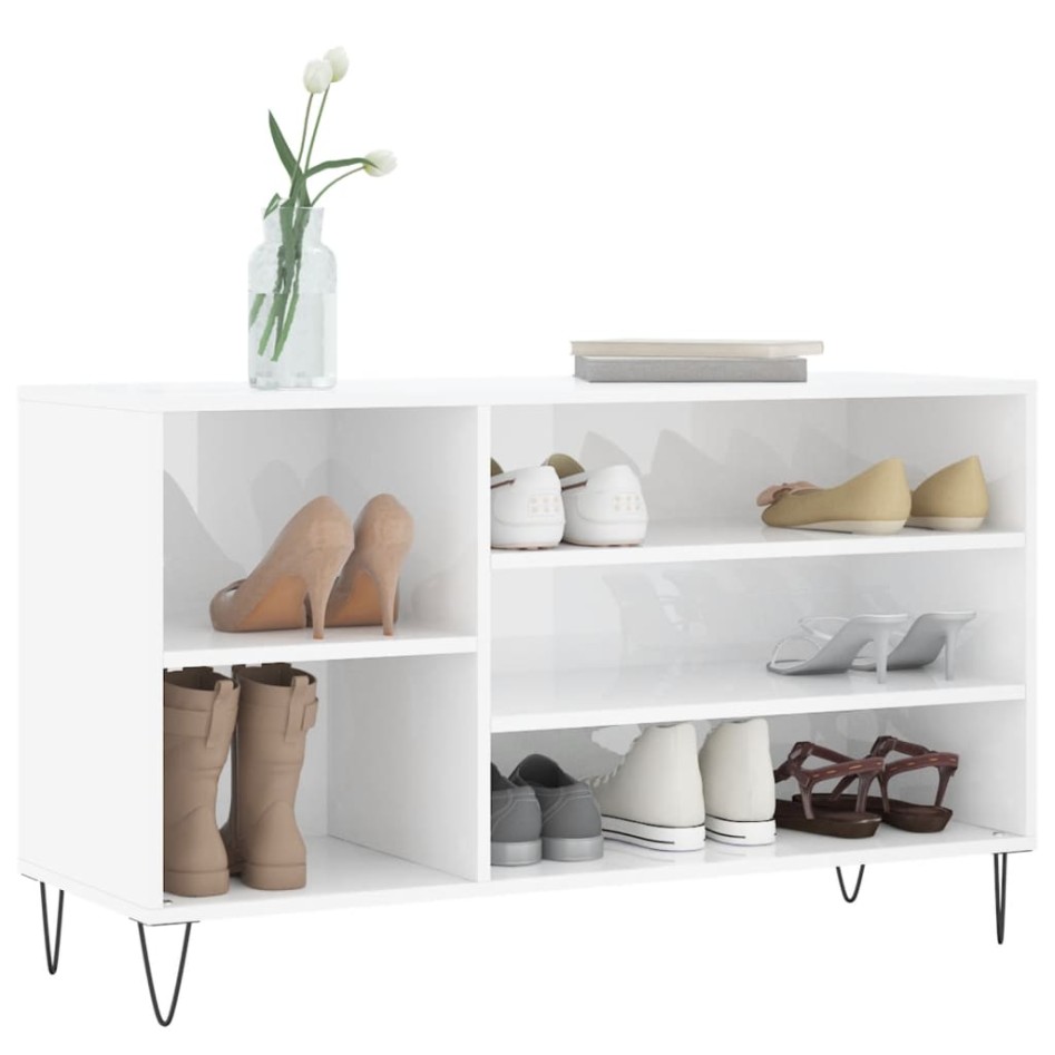 Mueble zapatero madera contrachapada blanco brillo 102x36x60
