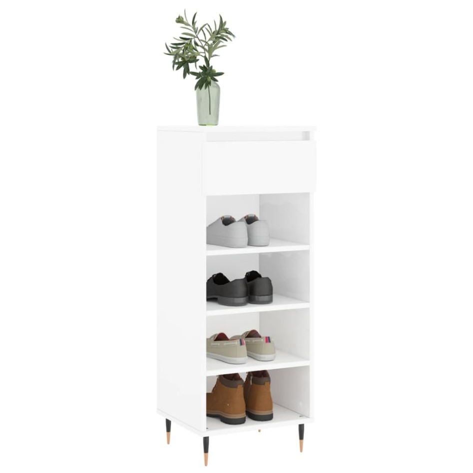 Mueble zapatero madera contrachapada blanco brillo 40x36x105