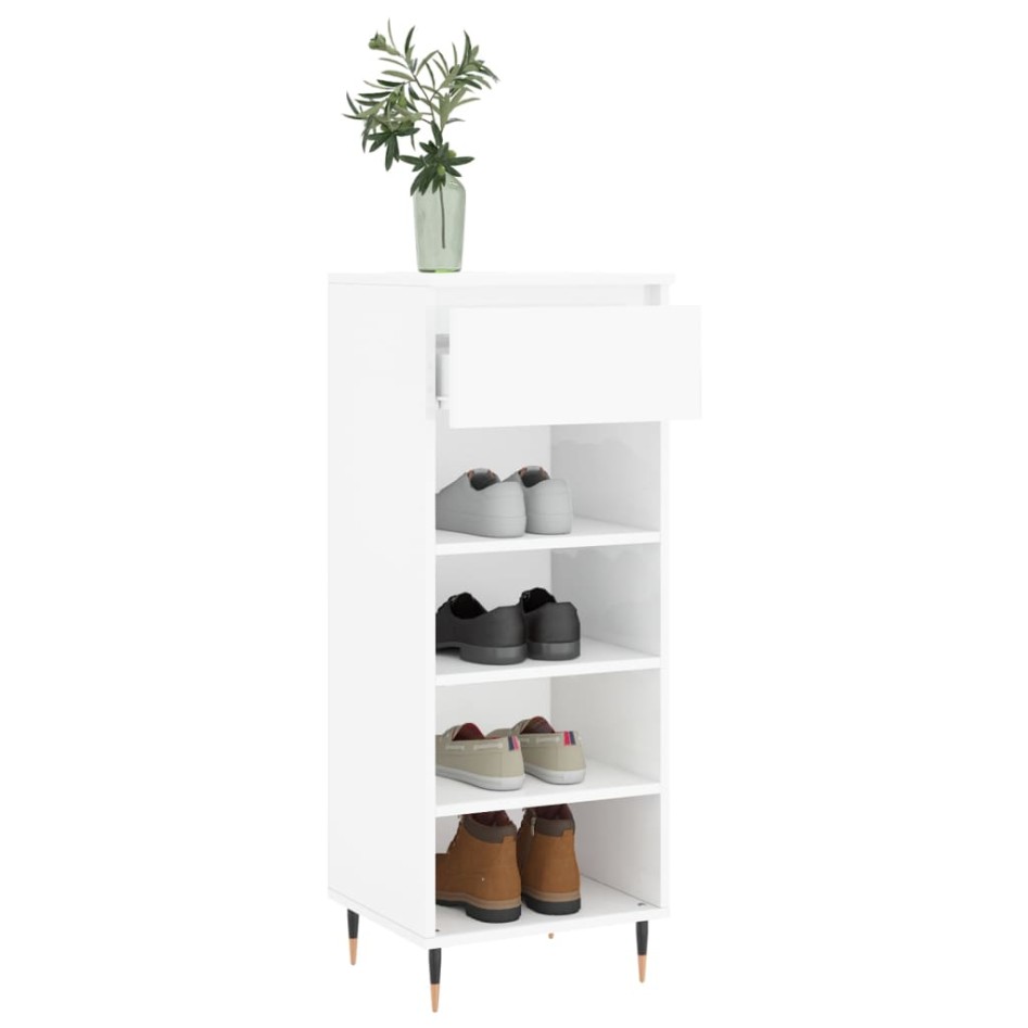 Mueble zapatero madera contrachapada blanco brillo 40x36x105