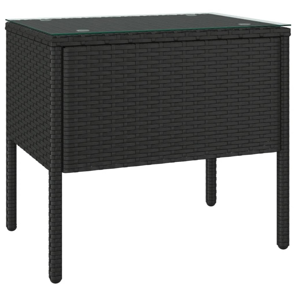Mesa auxiliar vidrio templado ratán sintético negro 53x37x48