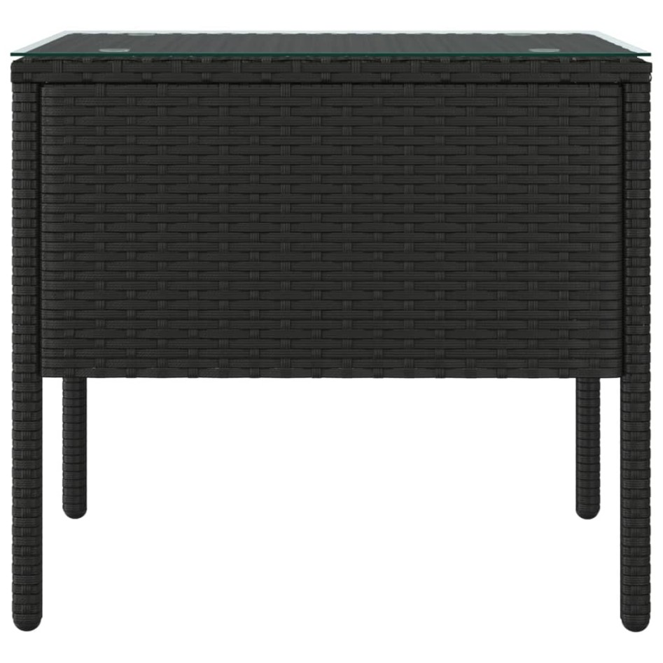 Mesa auxiliar vidrio templado ratán sintético negro 53x37x48