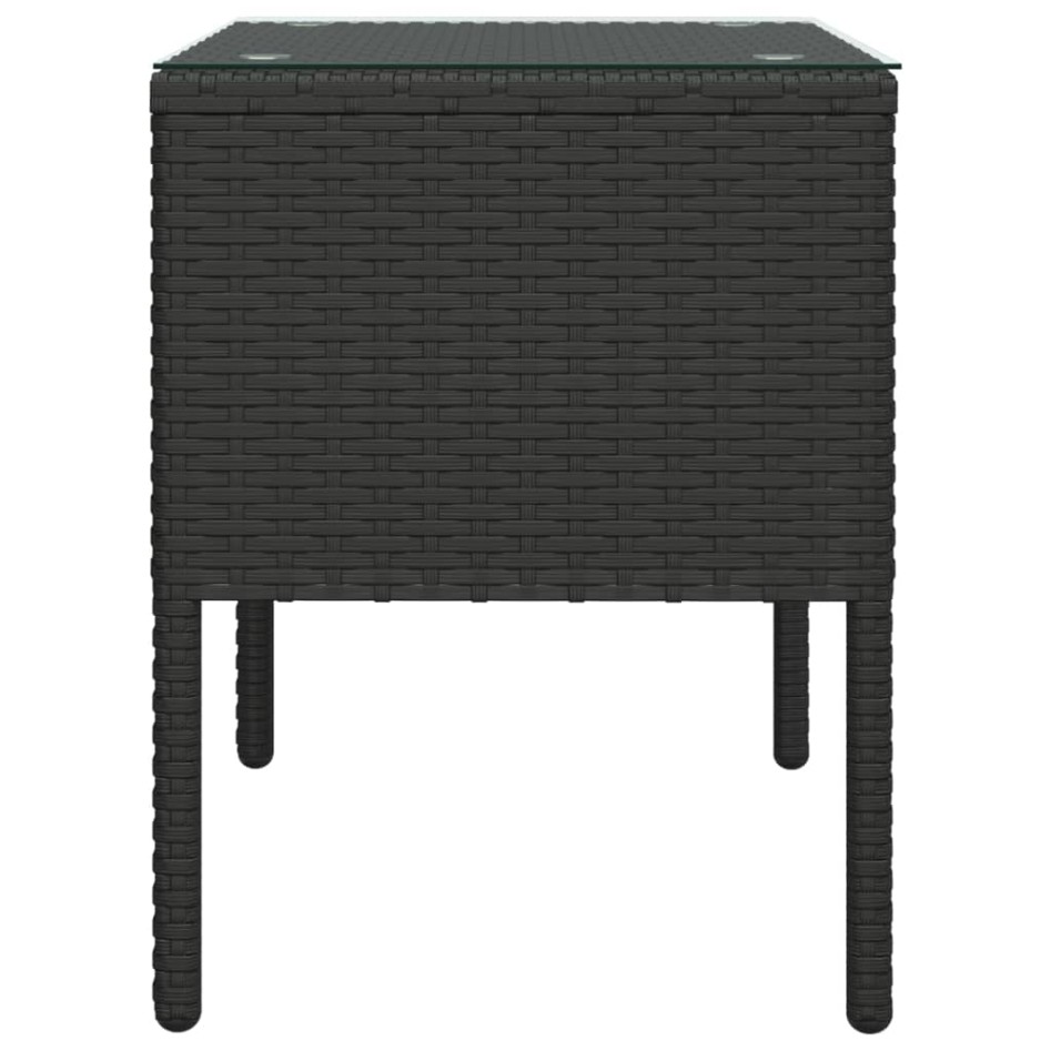 Mesa auxiliar vidrio templado ratán sintético negro 53x37x48