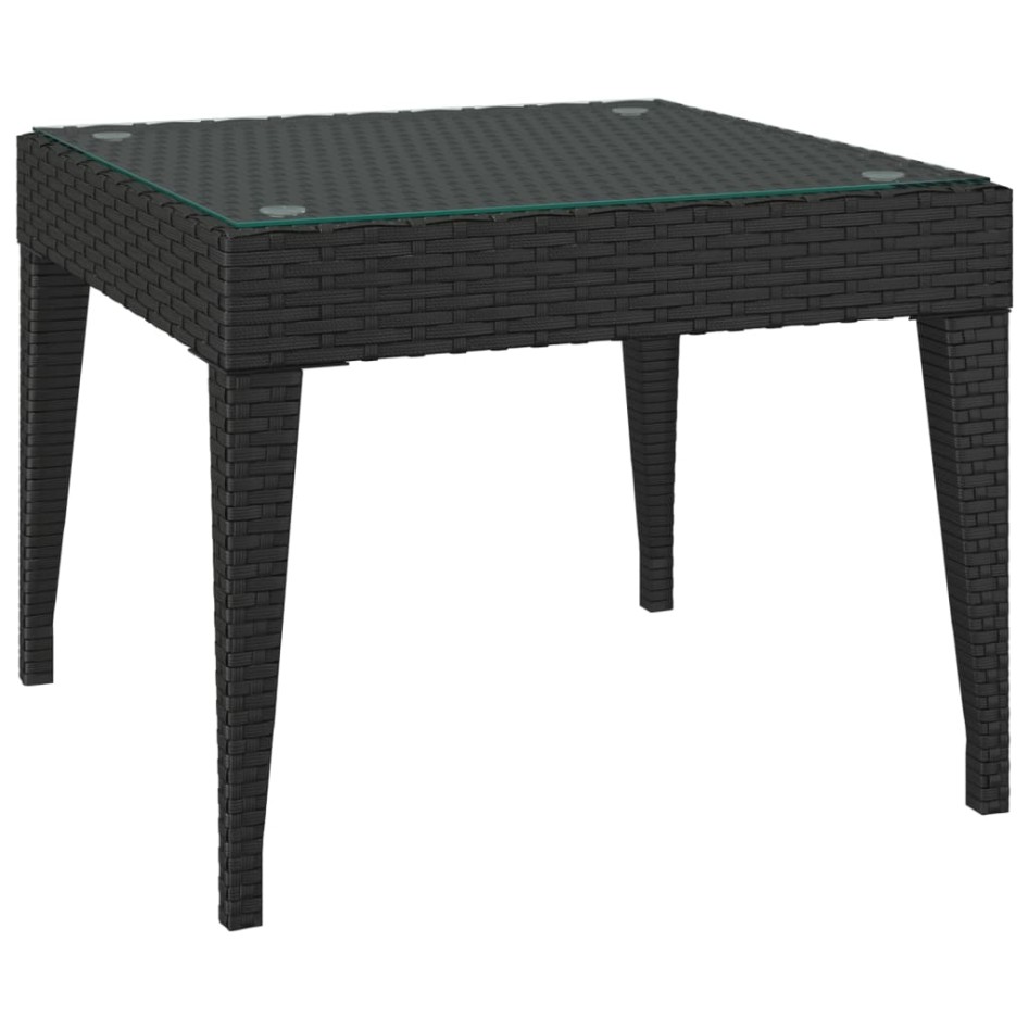 Mesa auxiliar vidrio templado ratán sintético negro 50x50x38