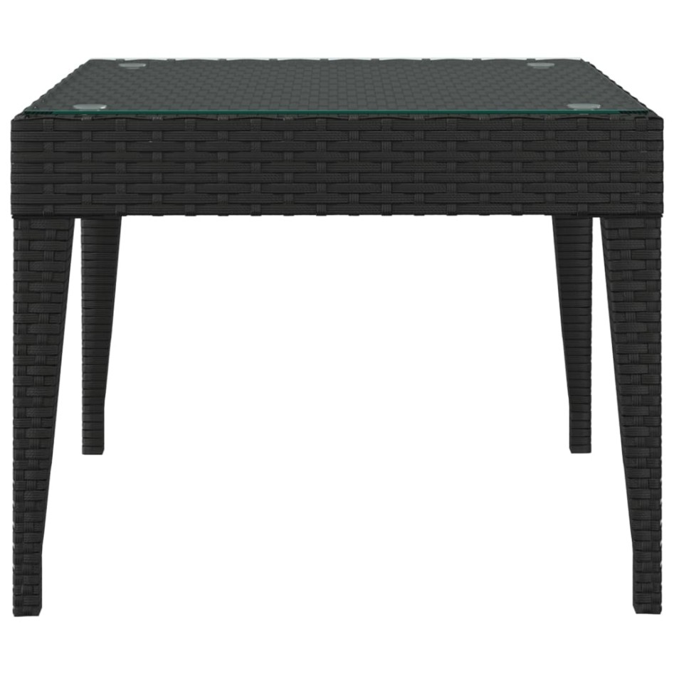 Mesa auxiliar vidrio templado ratán sintético negro 50x50x38