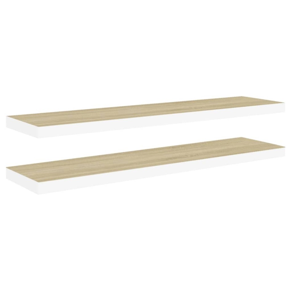 Estante flotante pared 2 uds MDF roble y blanco 120x23,5x3,8