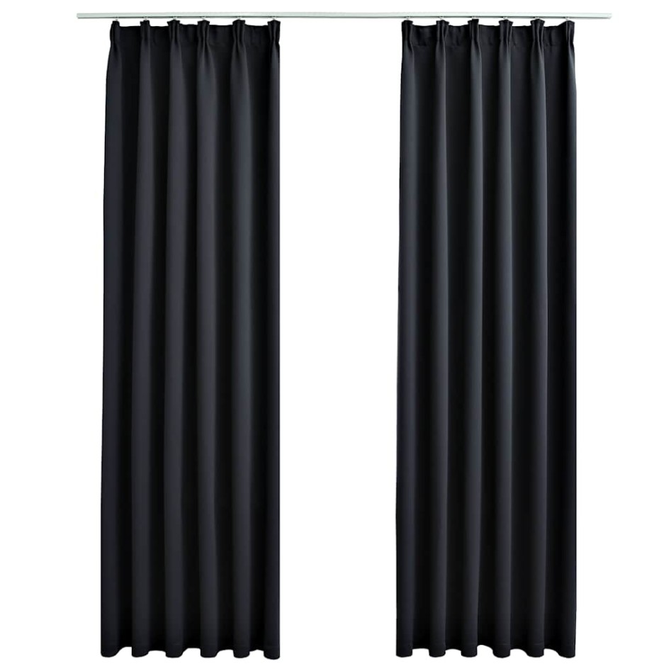 Cortinas opacas con ganchos 2 piezas negro 140x225
