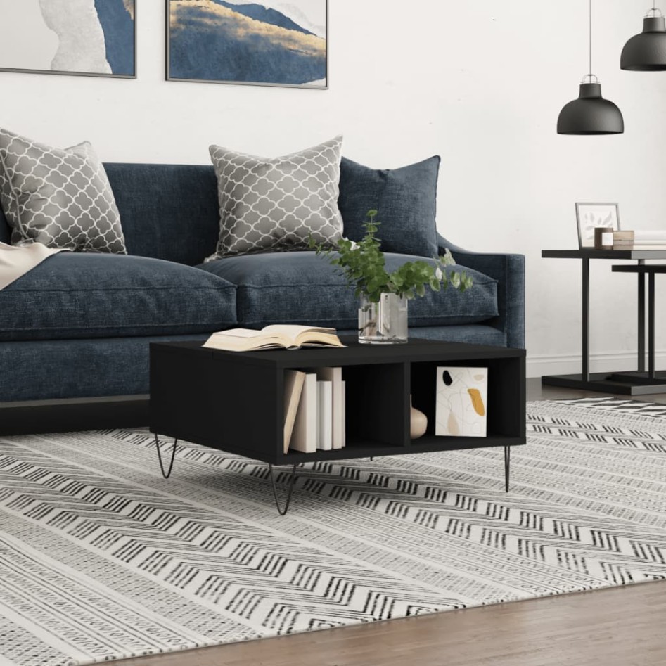 Mesa de centro madera de ingeniería negro 60x60x30