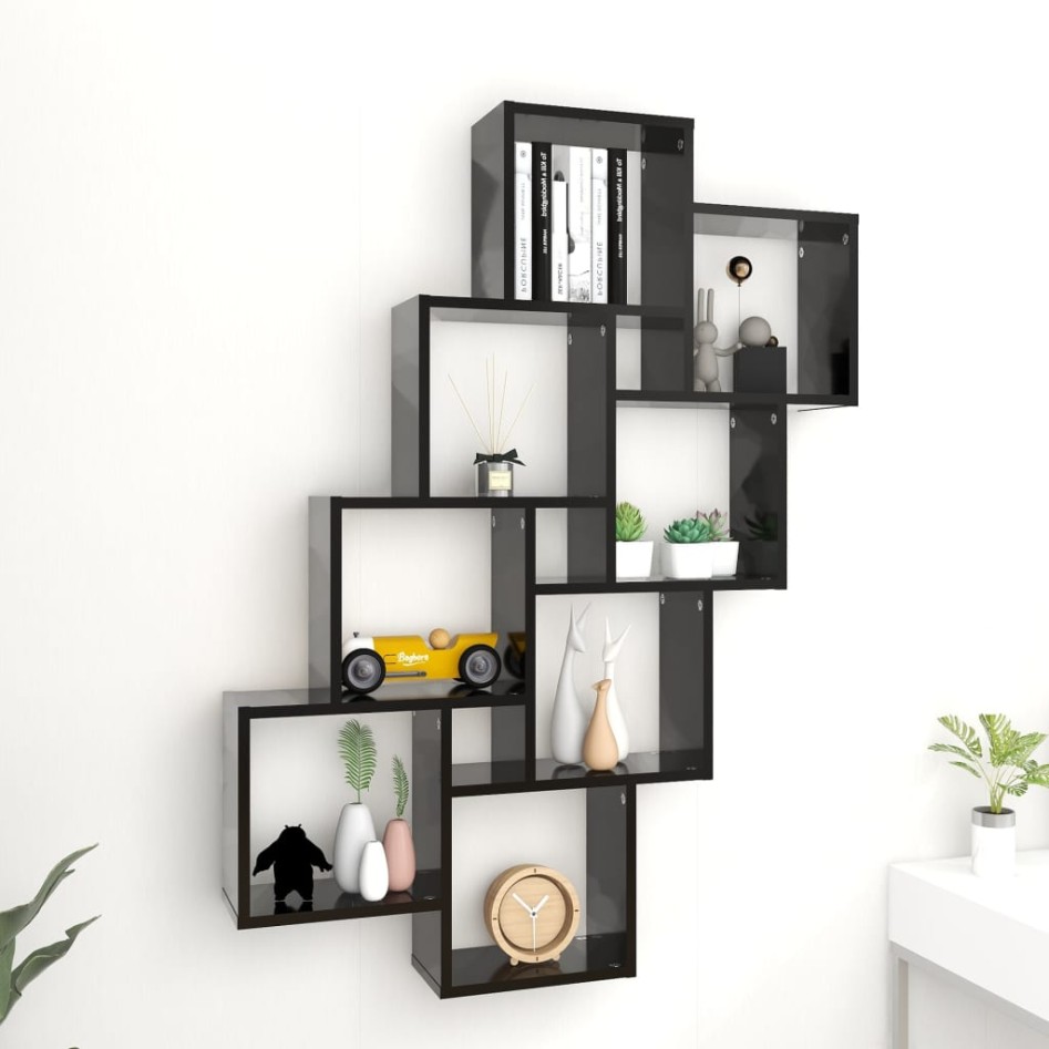 Estante cubo de pared madera contrachapada negro 90x15x119