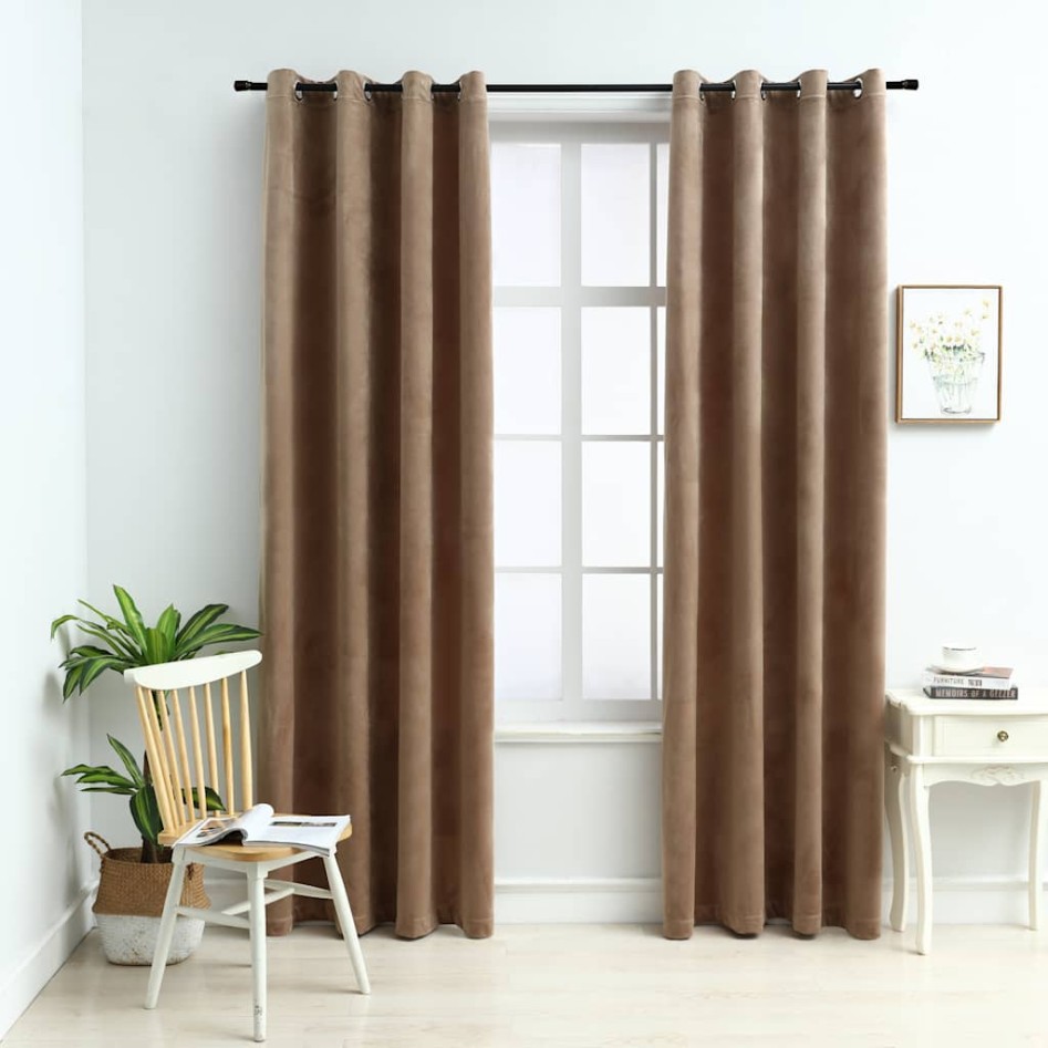 Cortinas opacas con anillas 2 pzas terciopelo beige 140x245