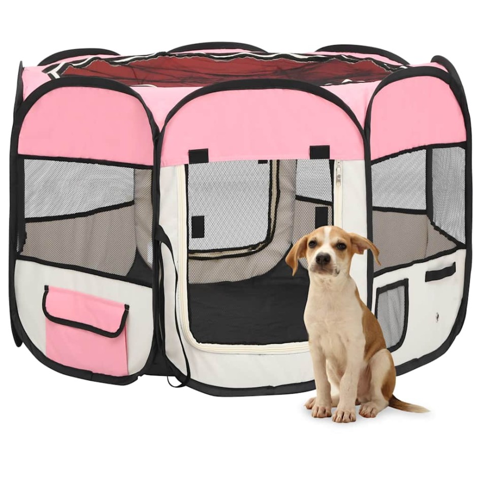 Parque de perros plegable bolsa de transporte rosa 90x90x58