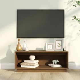 Mueble de TV madera maciza de pino marrón miel 90x35x35