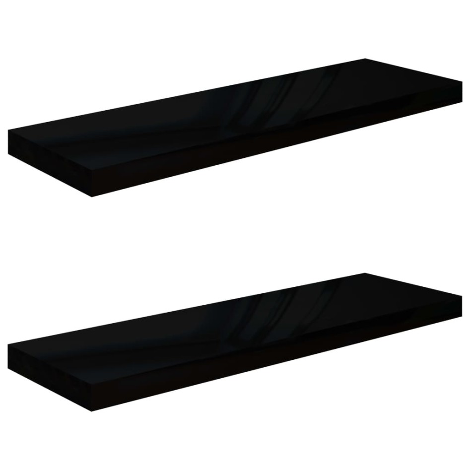 Estante flotante de pared 2 uds MDF negro brillo 80x23,5x3,8