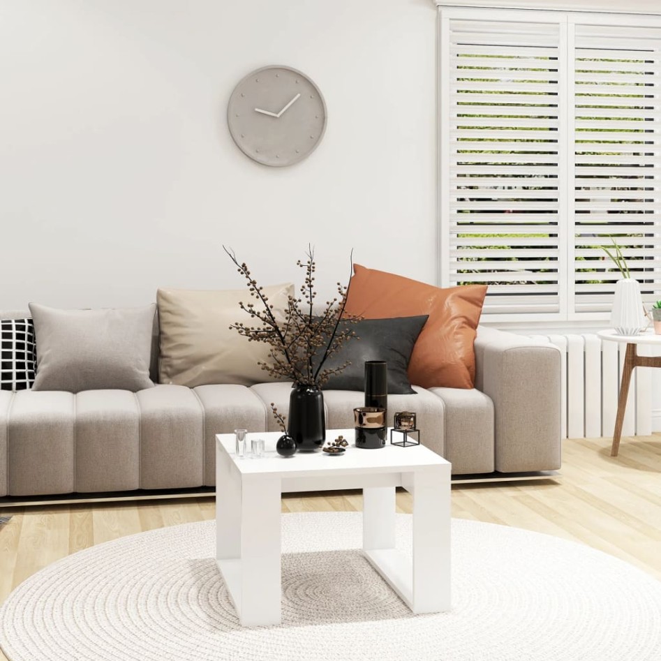 Mesa auxiliar de madera contrachapada blanco 50x50x35