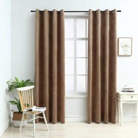 Cortinas opacas con anillas 2 uds terciopelo beige 140x175