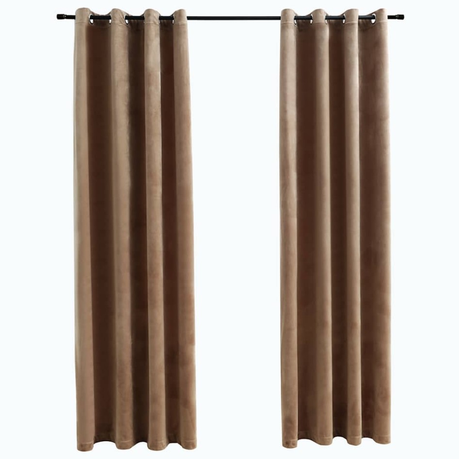 Cortinas opacas con anillas 2 uds terciopelo beige 140x175