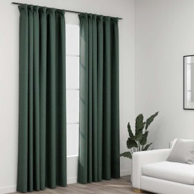 Cortinas opacas con ganchos look de lino 2 pzas verde