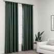 Cortinas opacas con ganchos look de lino 2 pzas verde 140x225cm