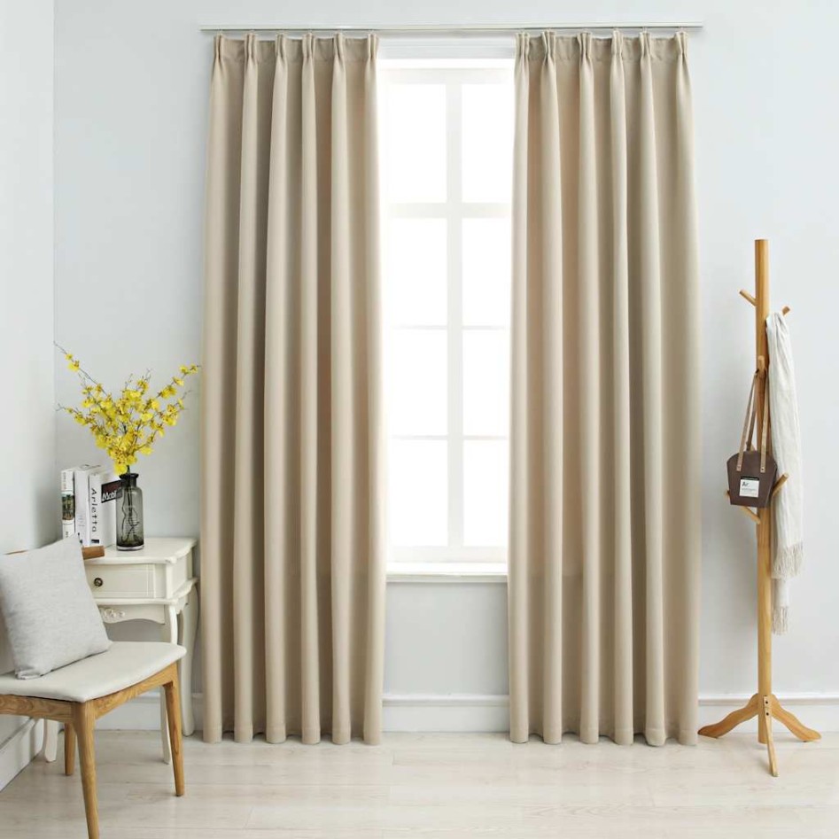 Cortinas opacas con ganchos 2 unidades beige 140x245