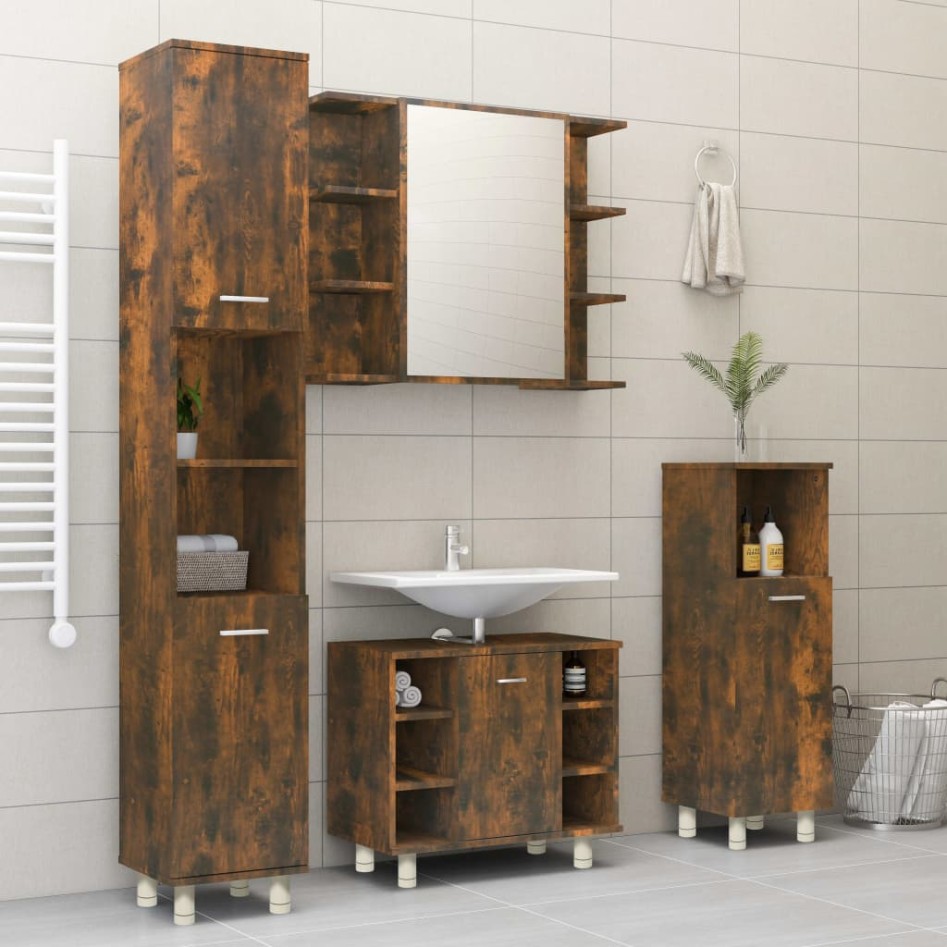 Armario de baño madera contrachapada roble ahumado 30x30x95