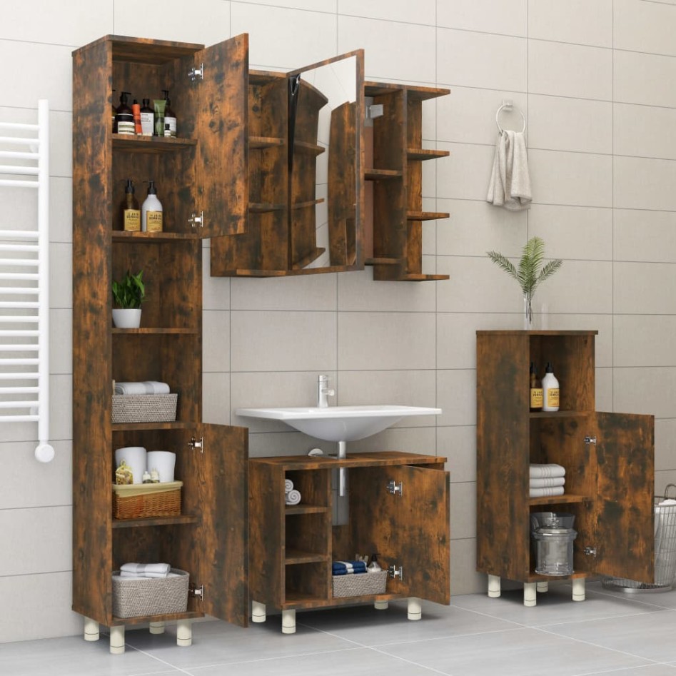 Armario de baño madera contrachapada roble ahumado 30x30x95