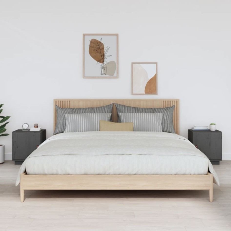 Mesitas de noche 2 uds madera maciza pino gris 40x34x45