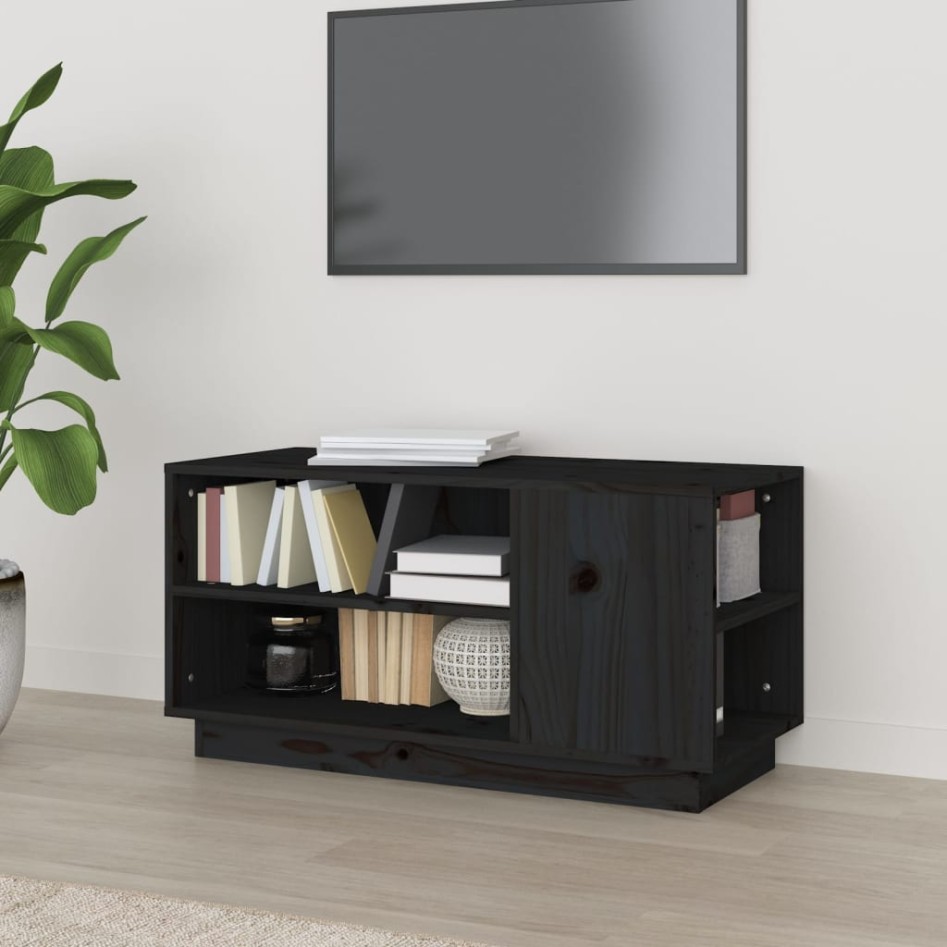 Mueble de TV madera maciza de pino negro 80x35x40,5