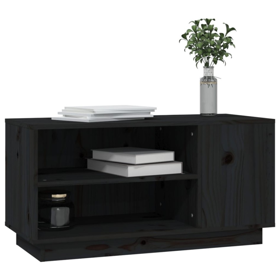 Mueble de TV madera maciza de pino negro 80x35x40,5