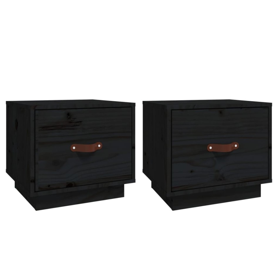 Mesitas de noche 2 uds madera maciza de pino negro 40x34x35