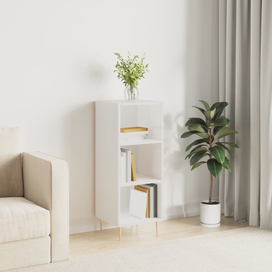 Aparador madera de ingeniería blanco brillante 34,5x32,5x90