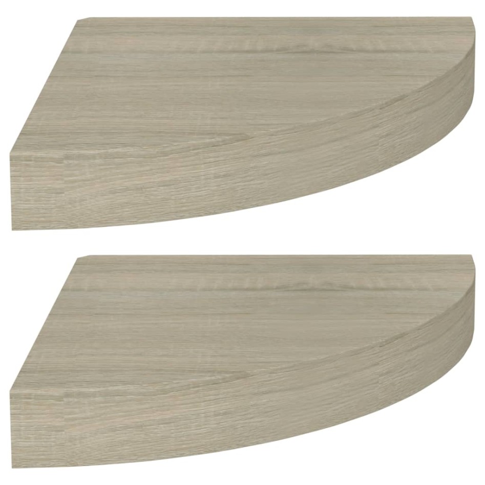Estantes flotantes de esquina 2 uds MDF roble 25x25x3,8