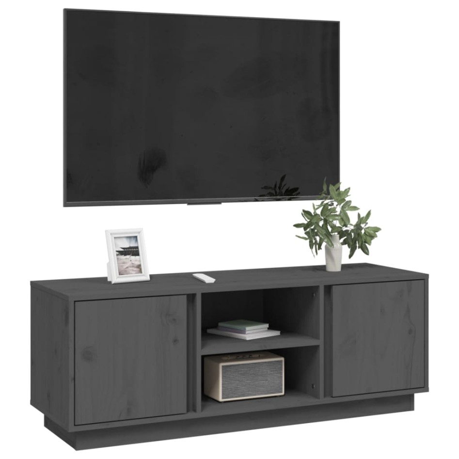 Mueble de TV madera maciza de pino gris 110x35x40,5