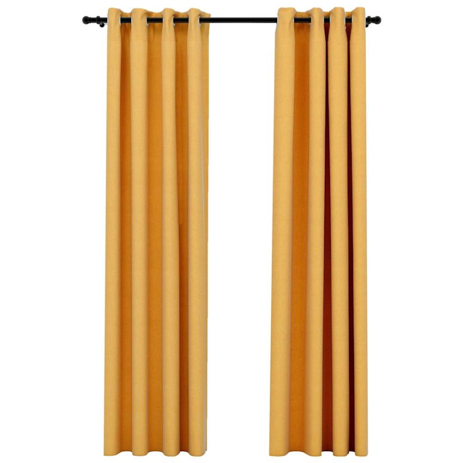 Cortinas opacas con ojales look lino 2 pzas amarillo 140x245