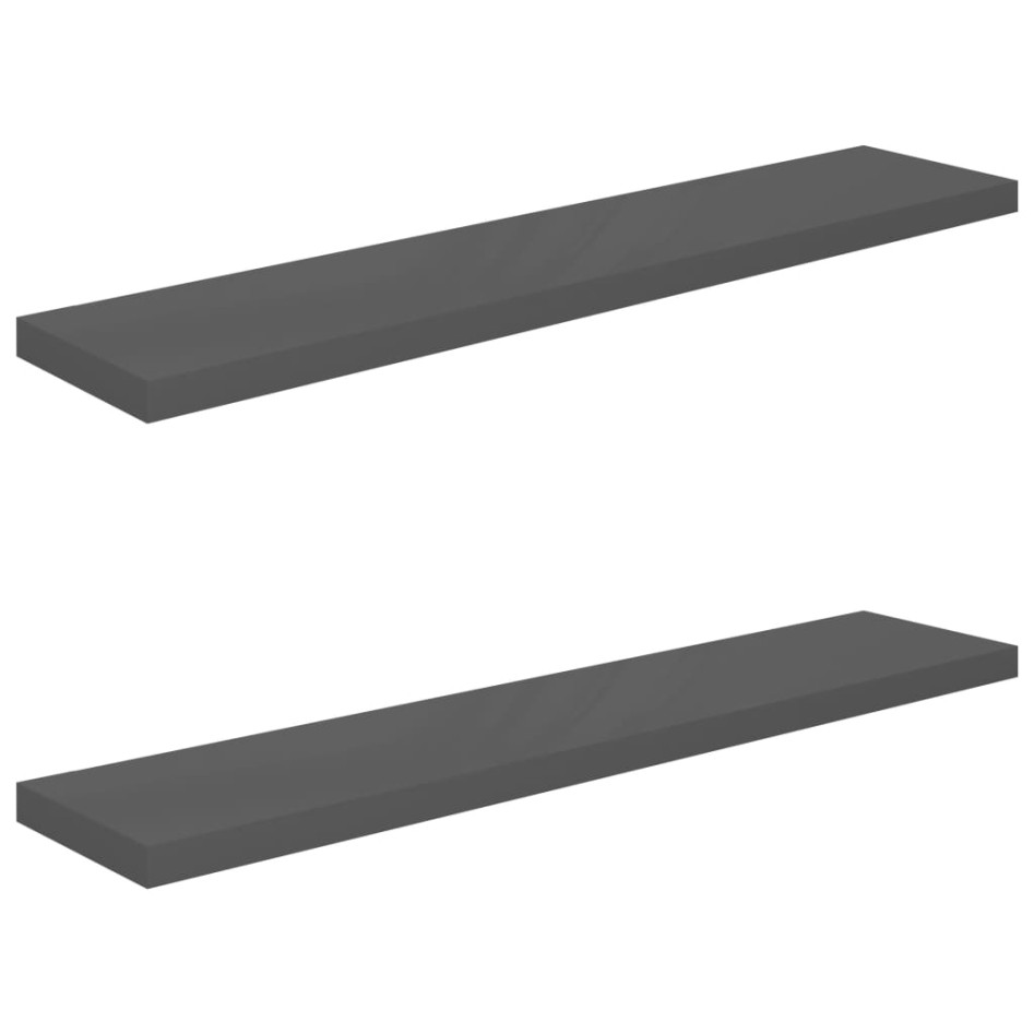 Estante flotante de pared 2 uds MDF gris brillo 120x23,5x3,8