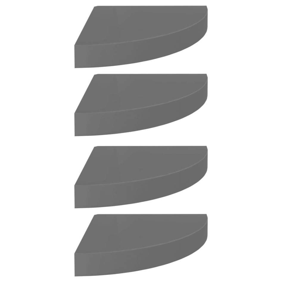 Estante flotante de pared 4 uds MDF gris brillo 25x25x3,8