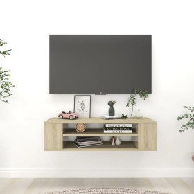 Mueble de TV colgante contrachapada roble Sonoma 100x30x26,5
