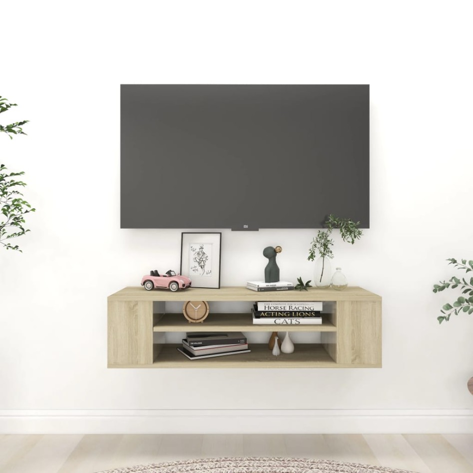 Mueble de TV colgante contrachapada roble Sonoma 100x30x26,5