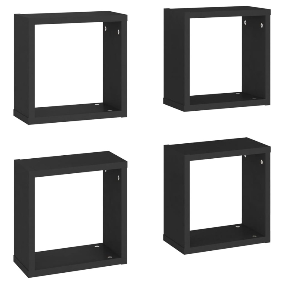 Estante cubo pared 4 uds negro 30x15x30